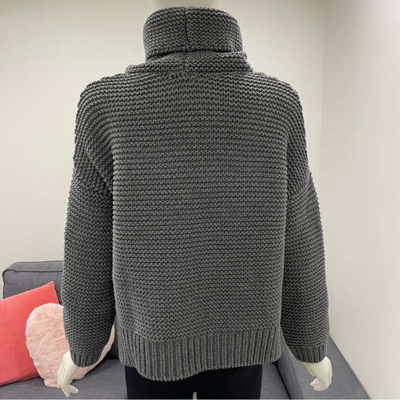 ZARA KNIT Slate Grey Chunky Knit Turtleneck Sweater Size Small Relaxed Fit - Picture 4 of 14